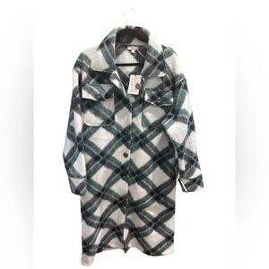 Elan Nova plaid coat checkered green white woman size large clueless preppy